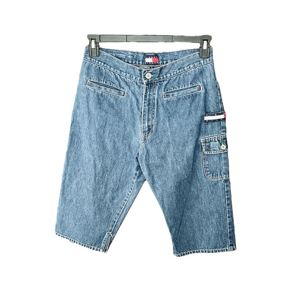 Tommy Hilfiger vintage 90s Y2K women’s long denim jean shorts capris SZ 9 blue - Picture 1 of 9